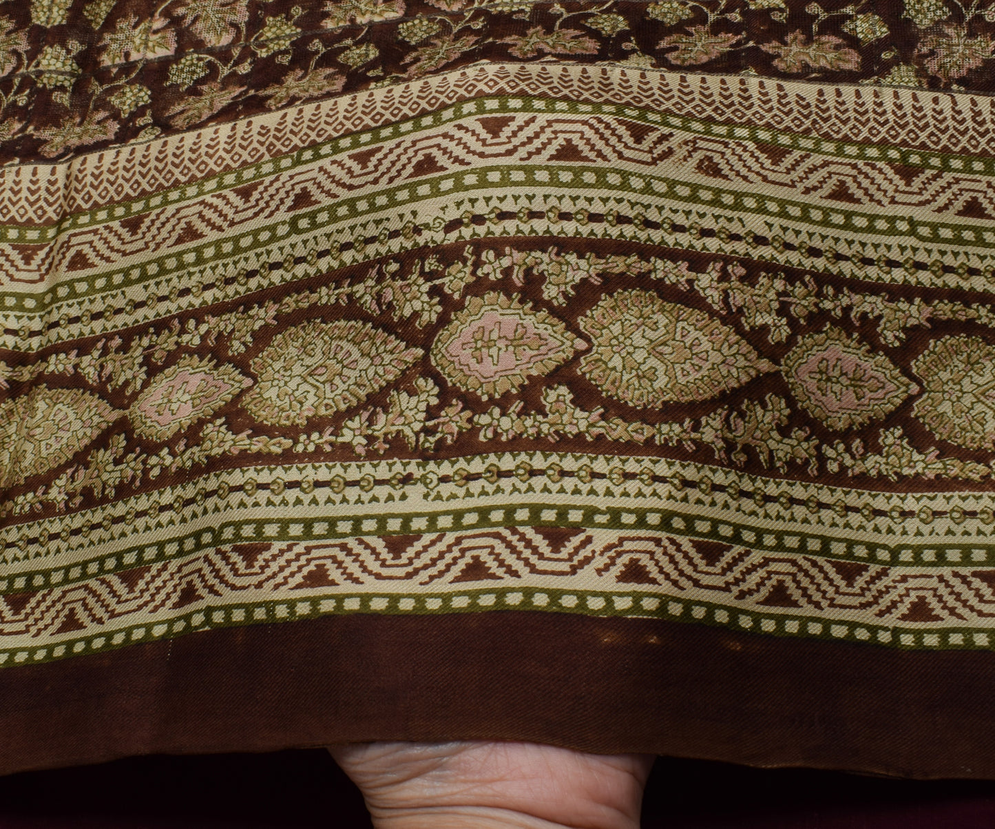 Sushila Vintage Btrown Saree 100% Pure Silk Printed Floral Soft Craft Fabric
