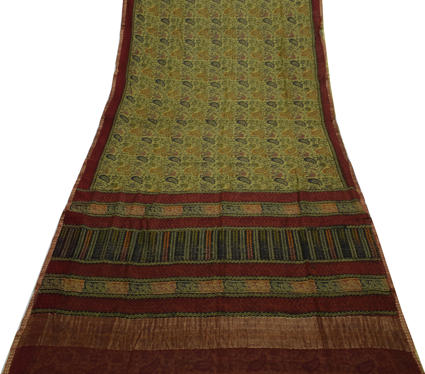 Sushila Vintage Green Saree Pure Chiffon Silk Printed Floral Soft Craft Fabric