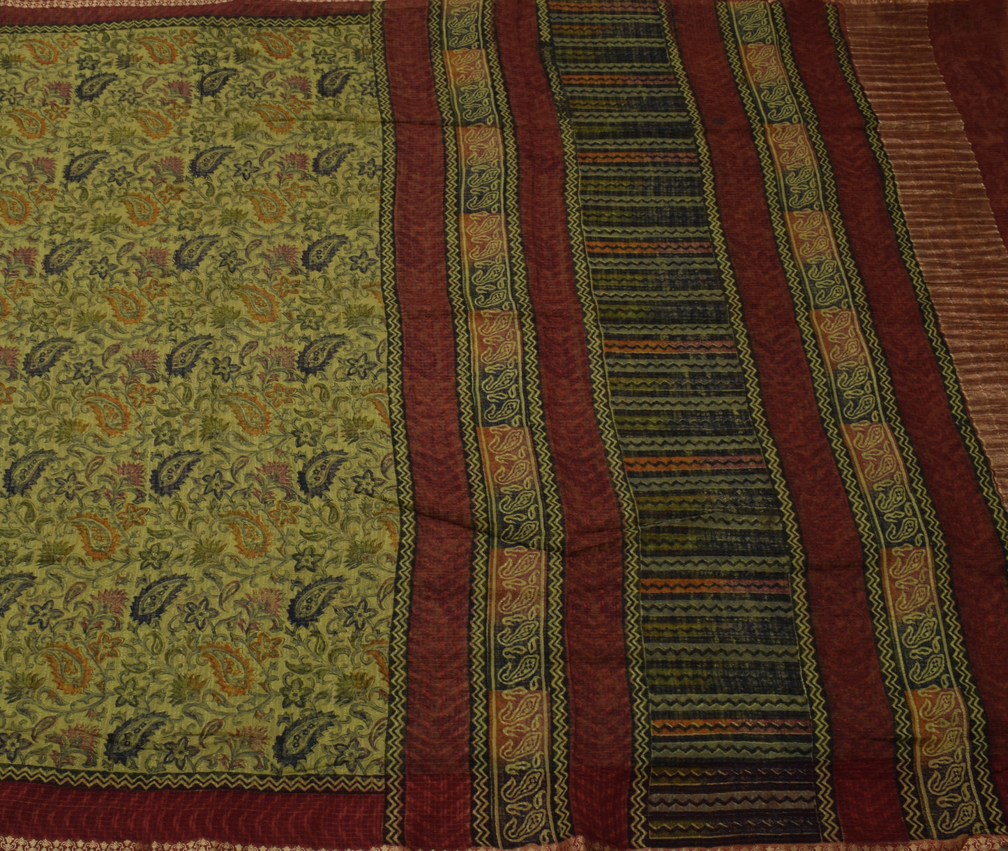 Sushila Vintage Green Saree Pure Chiffon Silk Printed Floral Soft Craft Fabric