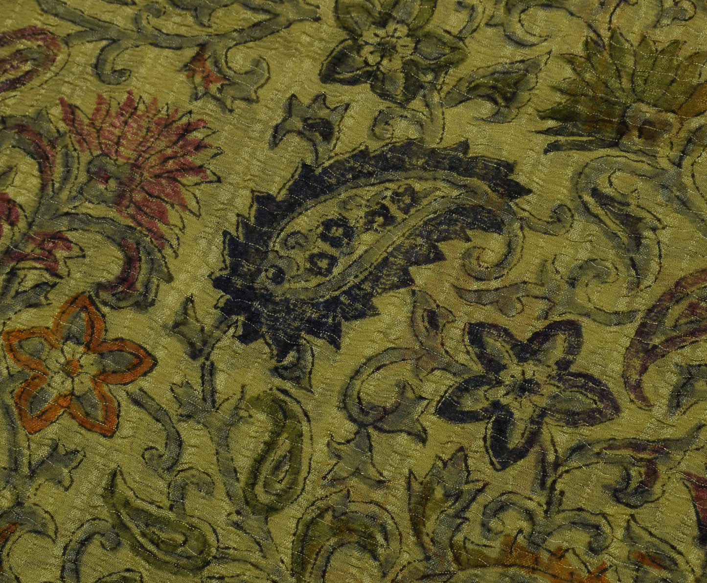 Sushila Vintage Green Saree Pure Chiffon Silk Printed Floral Soft Craft Fabric