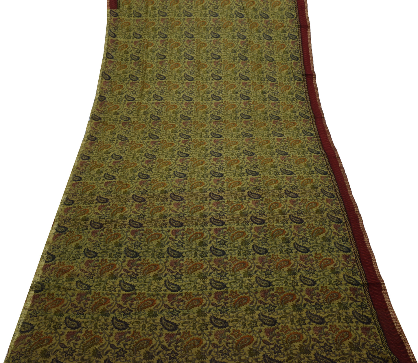 Sushila Vintage Green Saree Pure Chiffon Silk Printed Floral Soft Craft Fabric