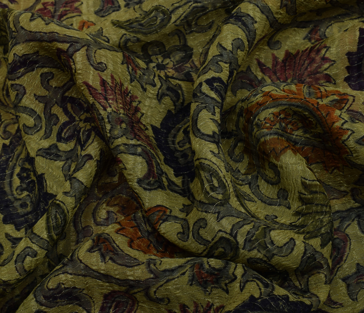 Sushila Vintage Green Saree Pure Chiffon Silk Printed Floral Soft Craft Fabric