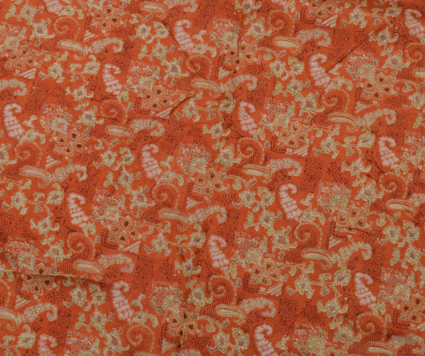 Sushila Vintage Rust Saree 100% Pure Silk Printed Paisley 5 YD Soft Craft Fabric