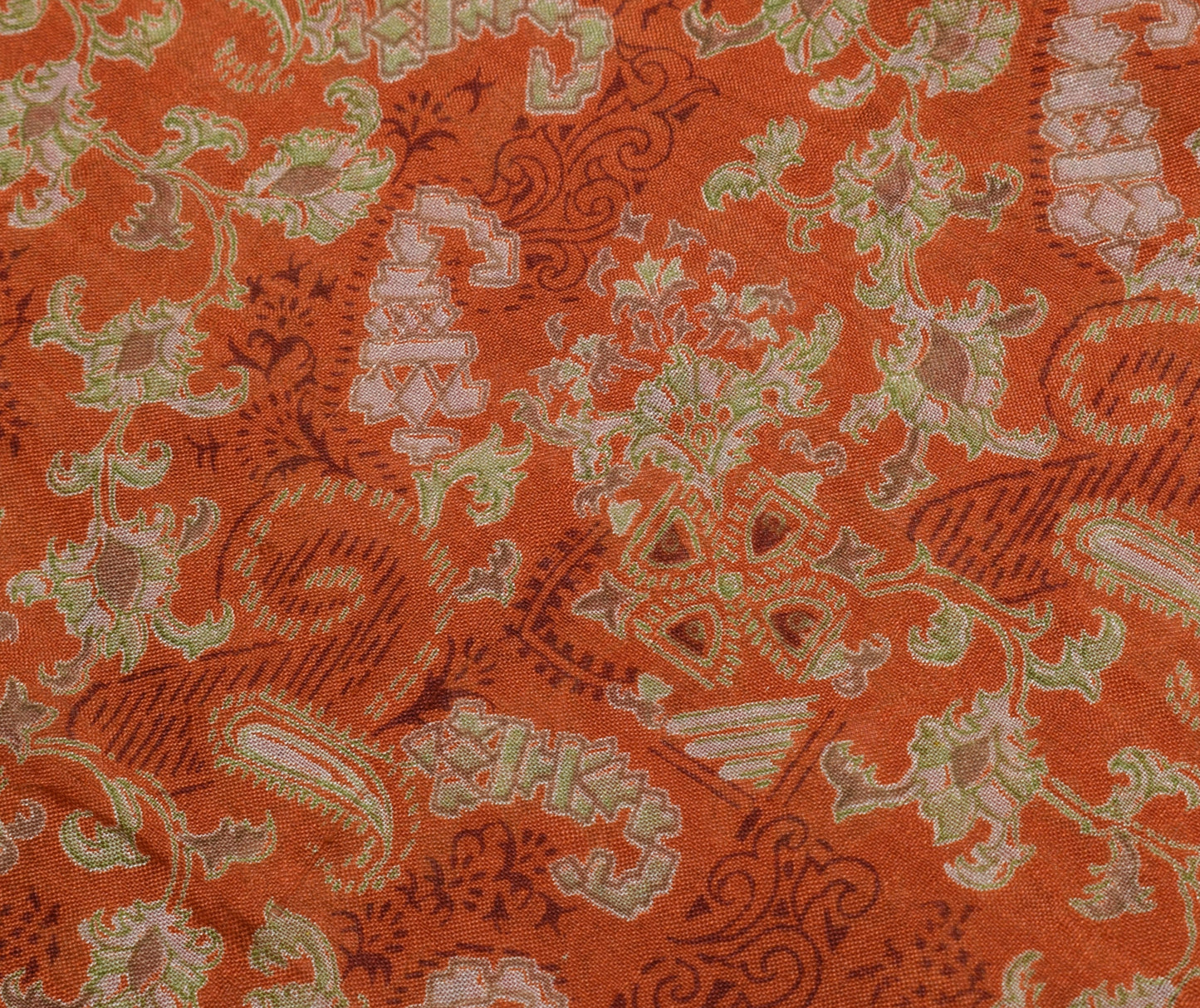 Sushila Vintage Rust Saree 100% Pure Silk Printed Paisley 5 YD Soft Craft Fabric