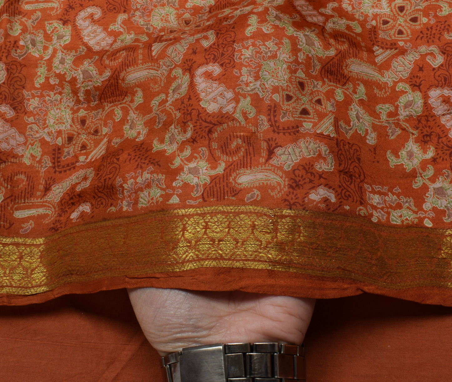 Sushila Vintage Rust Saree 100% Pure Silk Printed Paisley 5 YD Soft Craft Fabric