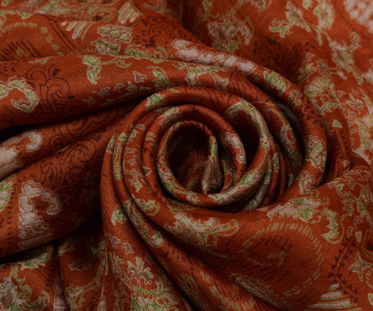 Sushila Vintage Rust Saree 100% Pure Silk Printed Paisley 5 YD Soft Craft Fabric