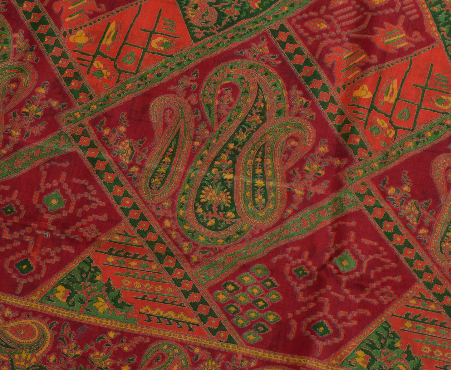 Sushila Vintage Orange Saree 100% Pure Silk Printed Floral Soft Craft Fabric