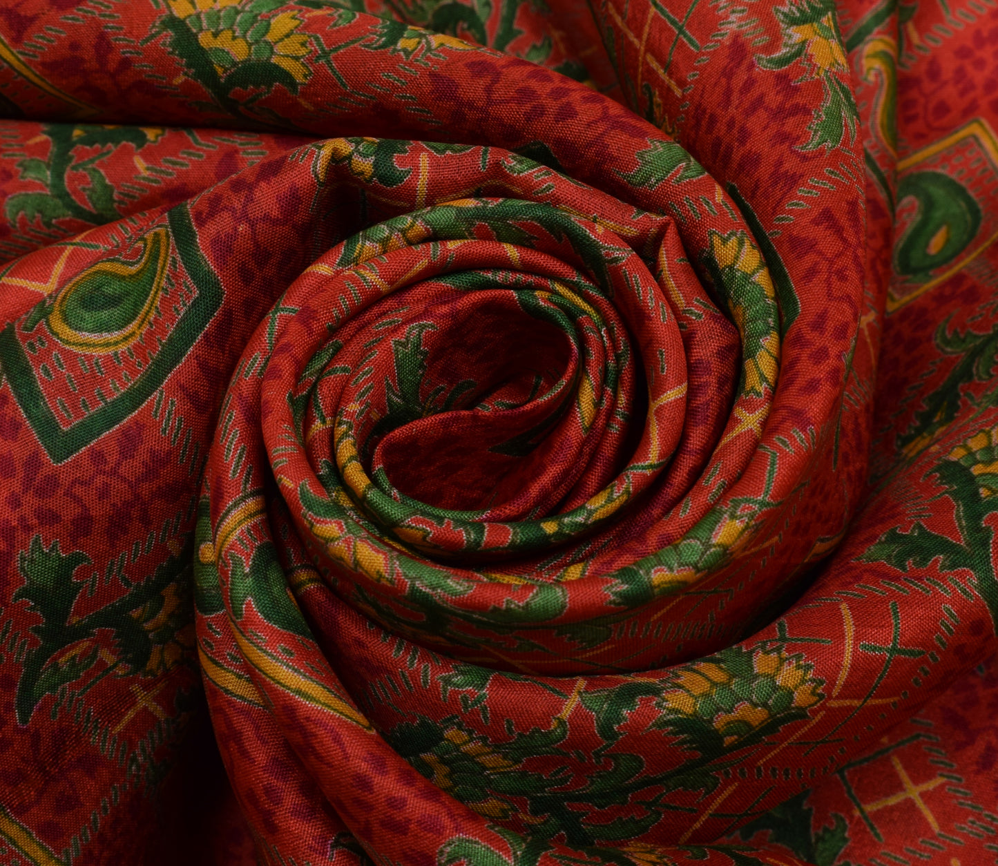 Sushila Vintage Orange Saree 100% Pure Silk Printed Floral Soft Craft Fabric