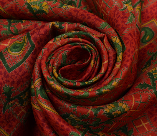 Sushila Vintage Orange Saree 100% Pure Silk Printed Floral Soft Craft Fabric