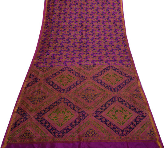 Sushila Vintage Purple Saree 100% Pure Silk Printed Floral Soft Craft Fabric