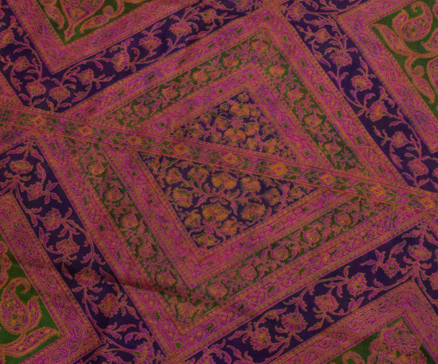 Sushila Vintage Purple Saree 100% Pure Silk Printed Floral Soft Craft Fabric