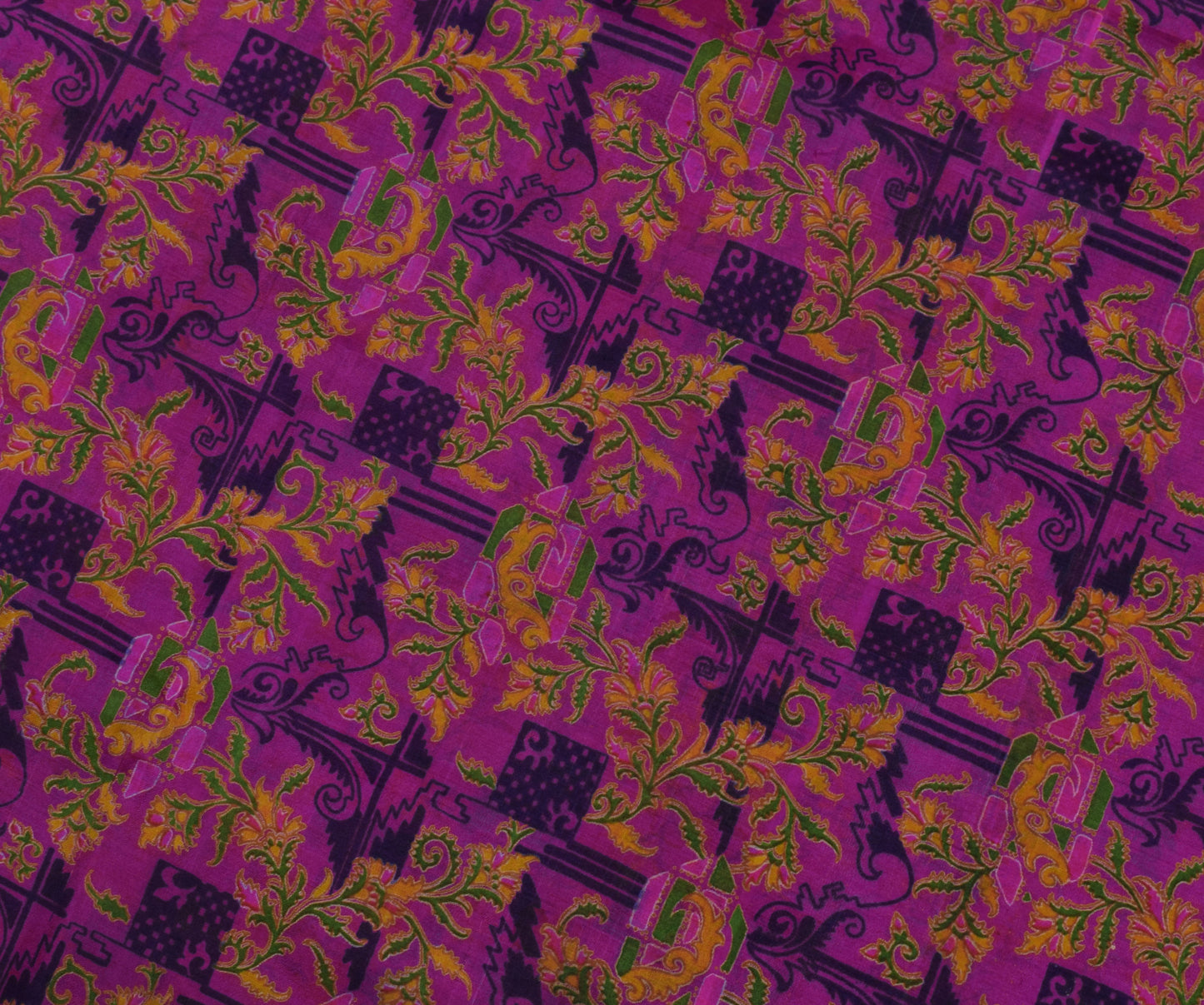 Sushila Vintage Purple Saree 100% Pure Silk Printed Floral Soft Craft Fabric