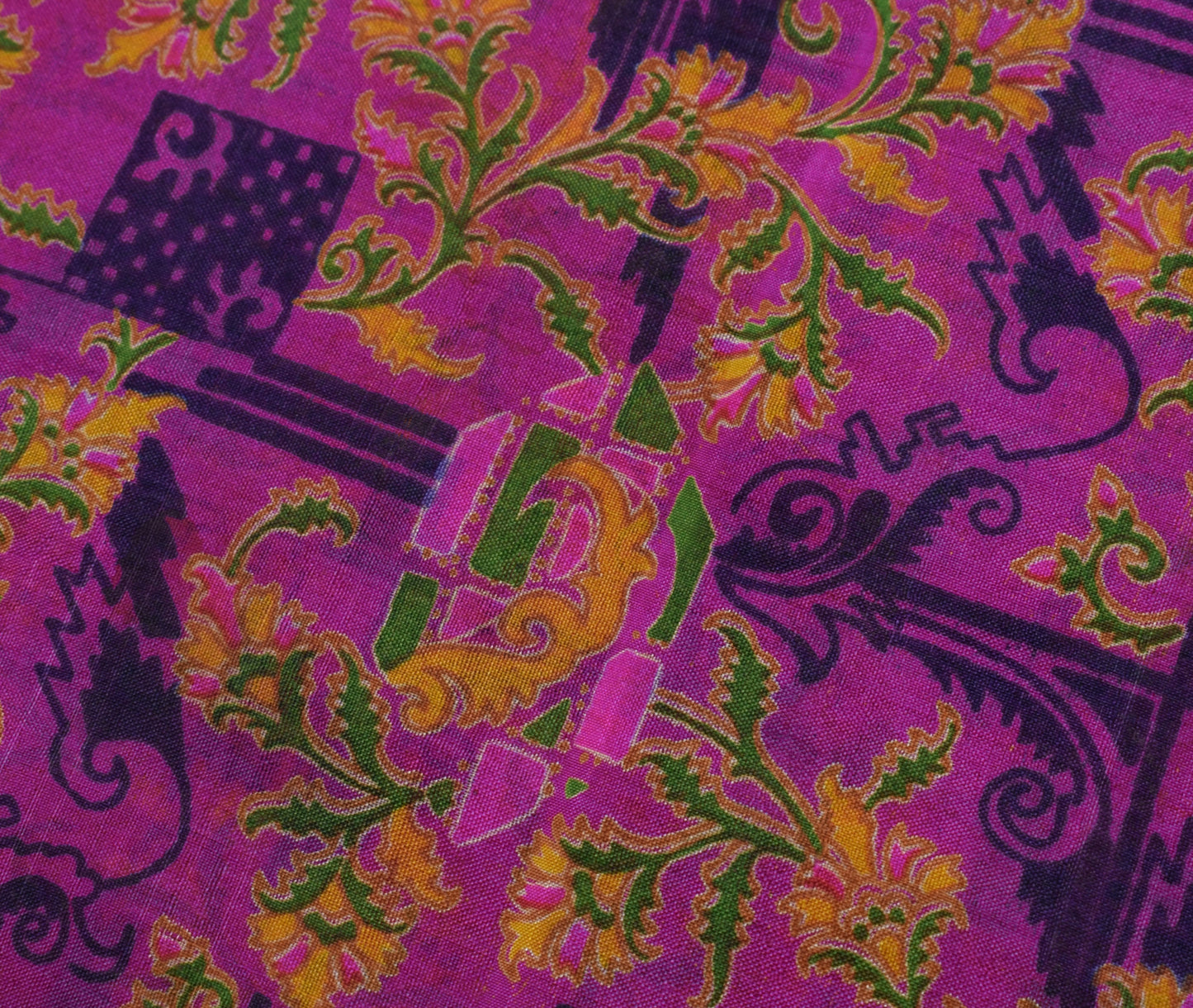 Sushila Vintage Purple Saree 100% Pure Silk Printed Floral Soft Craft Fabric