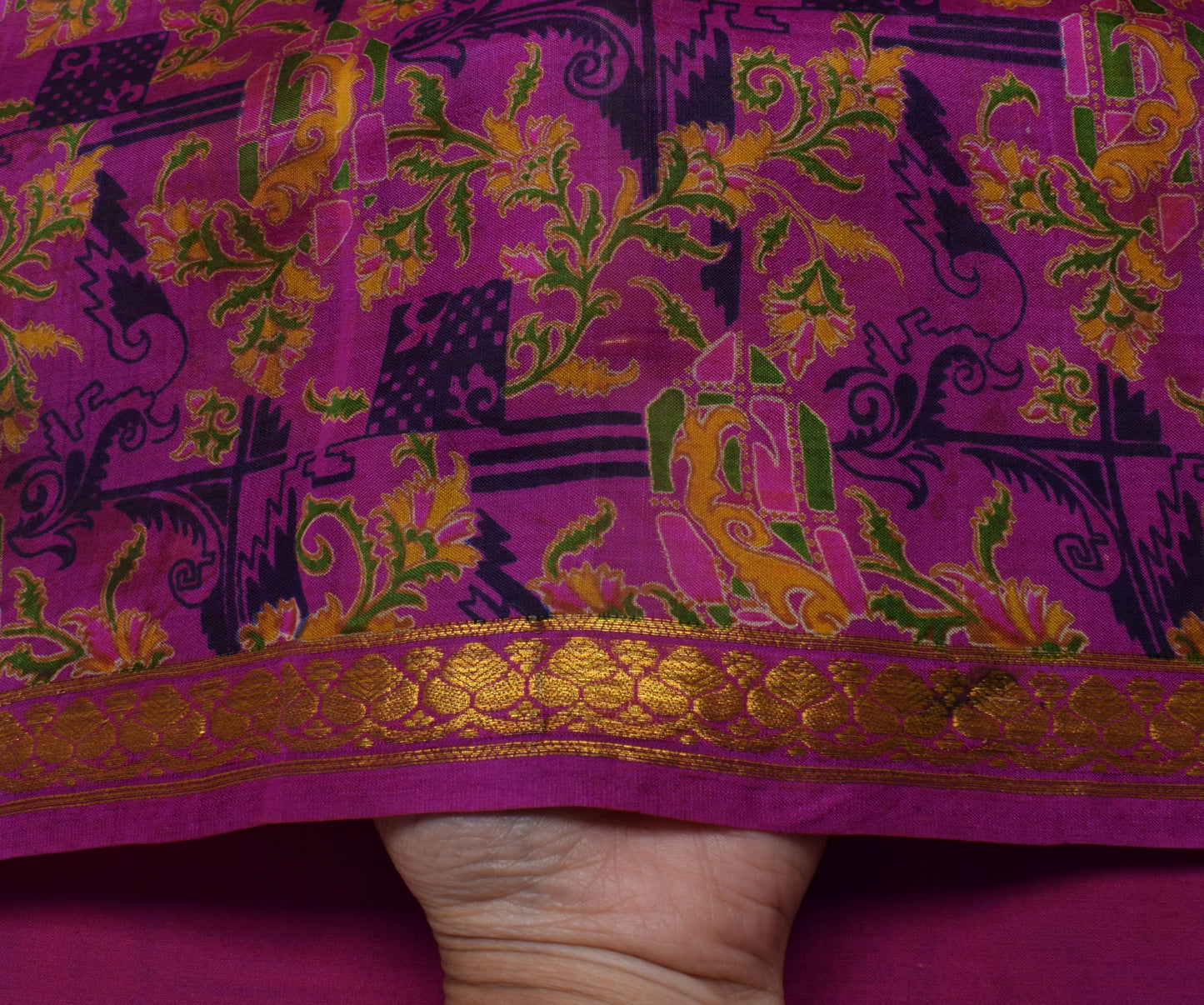 Sushila Vintage Purple Saree 100% Pure Silk Printed Floral Soft Craft Fabric