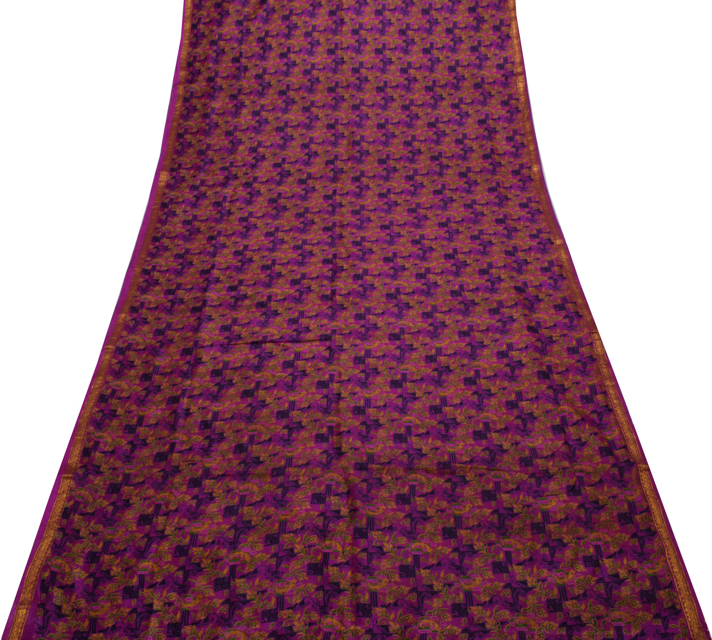 Sushila Vintage Purple Saree 100% Pure Silk Printed Floral Soft Craft Fabric