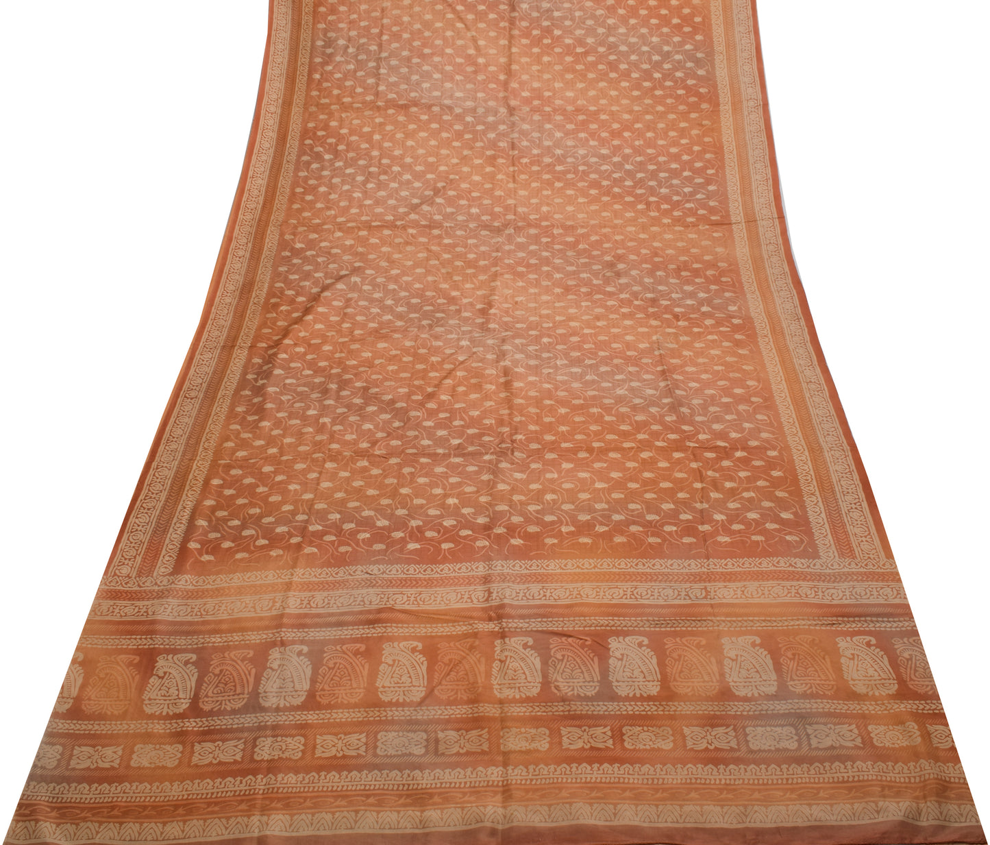 Sushila Vintage Peach Saree 100% Pure Silk Printed Paisley Soft Craft Fabric