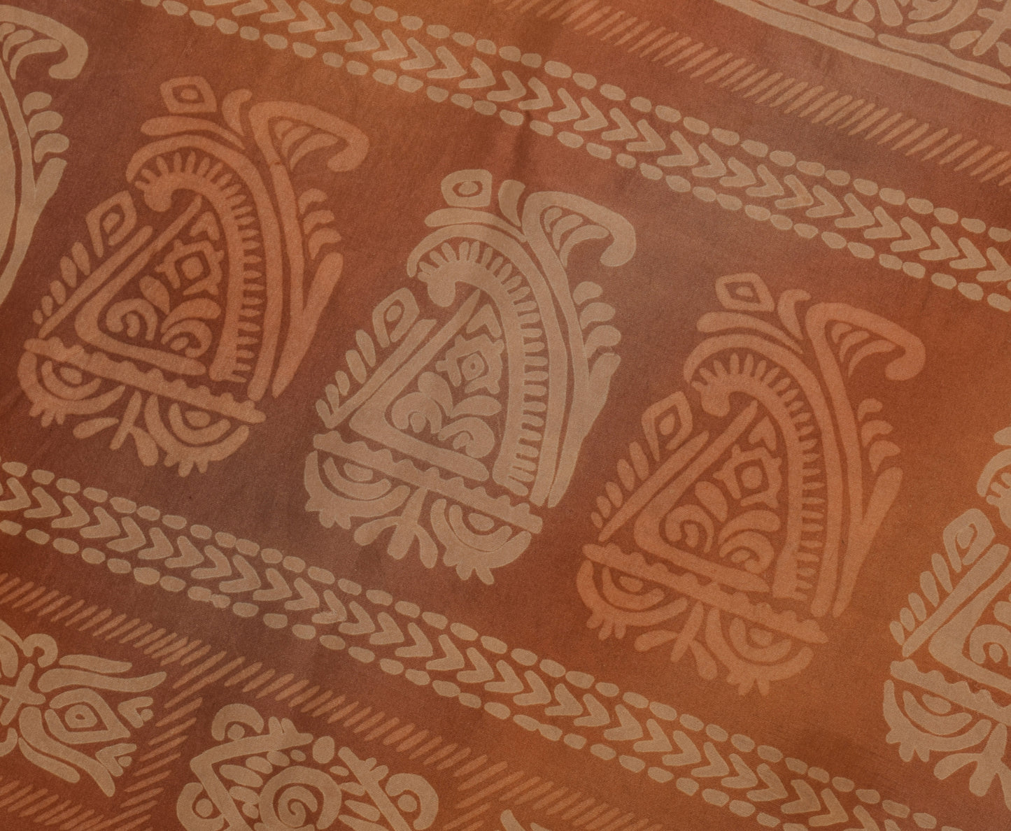 Sushila Vintage Peach Saree 100% Pure Silk Printed Paisley Soft Craft Fabric