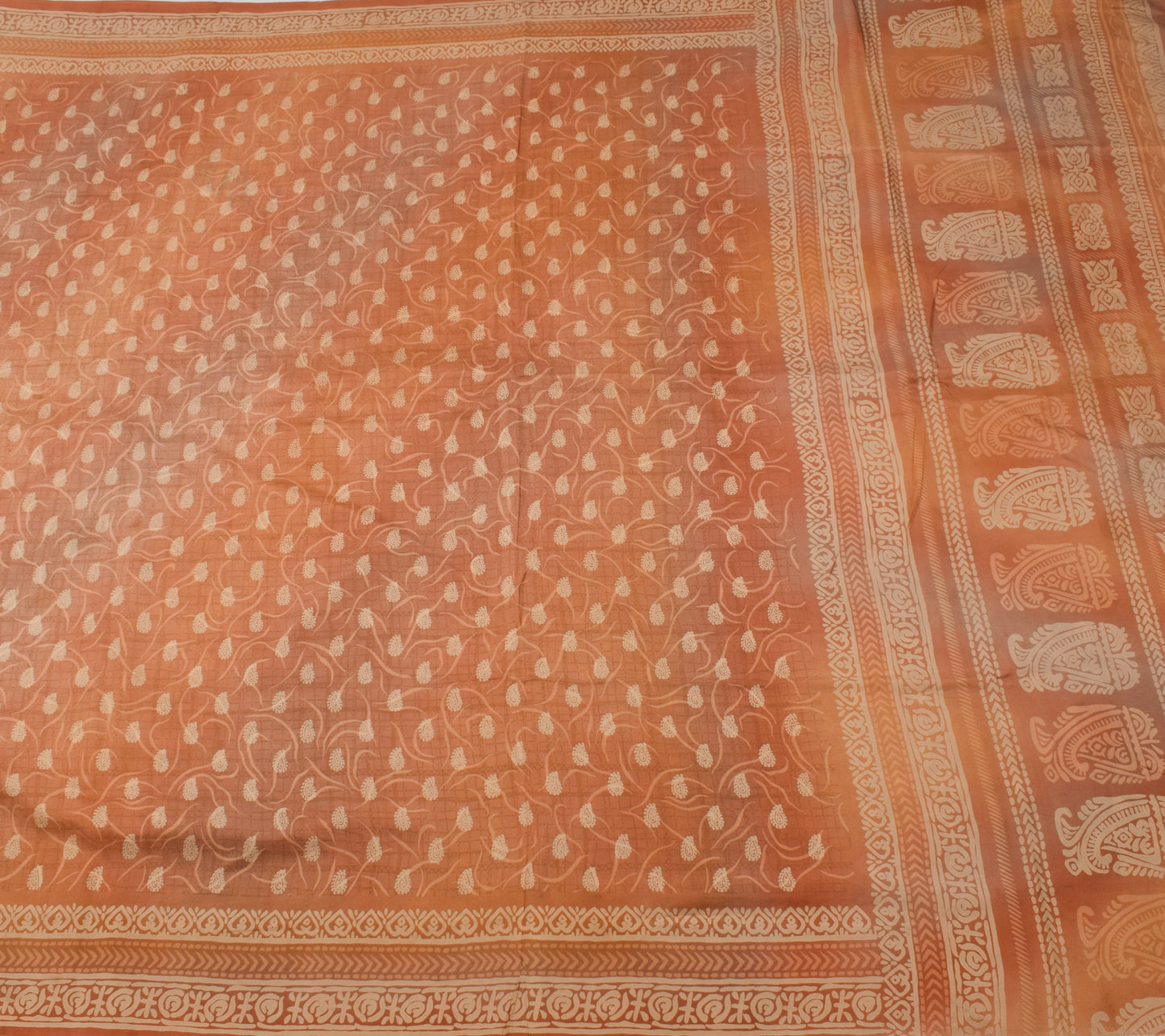 Sushila Vintage Peach Saree 100% Pure Silk Printed Paisley Soft Craft Fabric