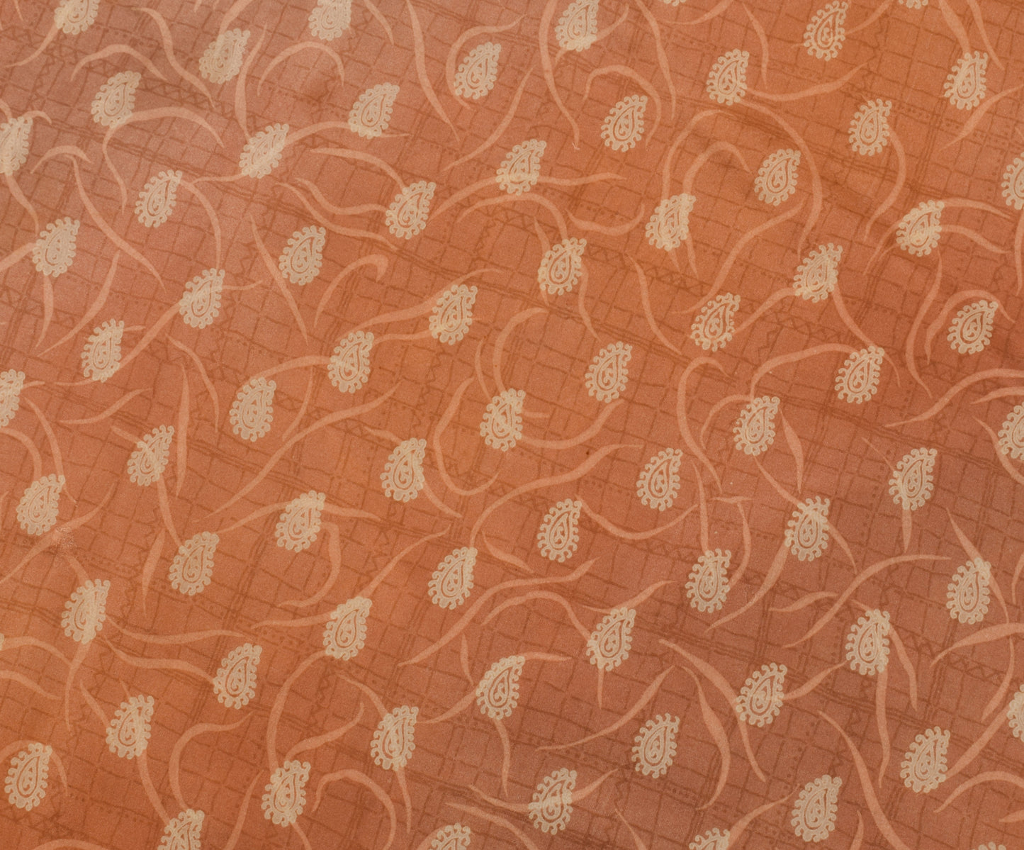 Sushila Vintage Peach Saree 100% Pure Silk Printed Paisley Soft Craft Fabric