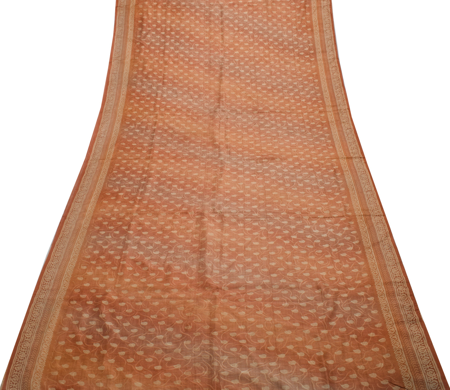 Sushila Vintage Peach Saree 100% Pure Silk Printed Paisley Soft Craft Fabric