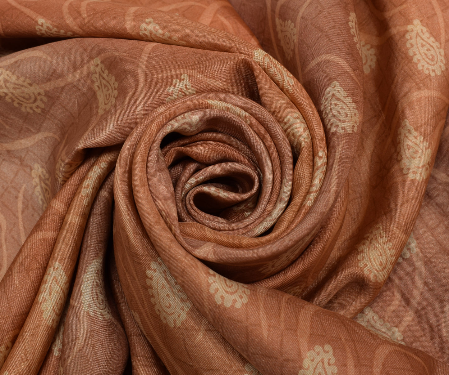 Sushila Vintage Peach Saree 100% Pure Silk Printed Paisley Soft Craft Fabric