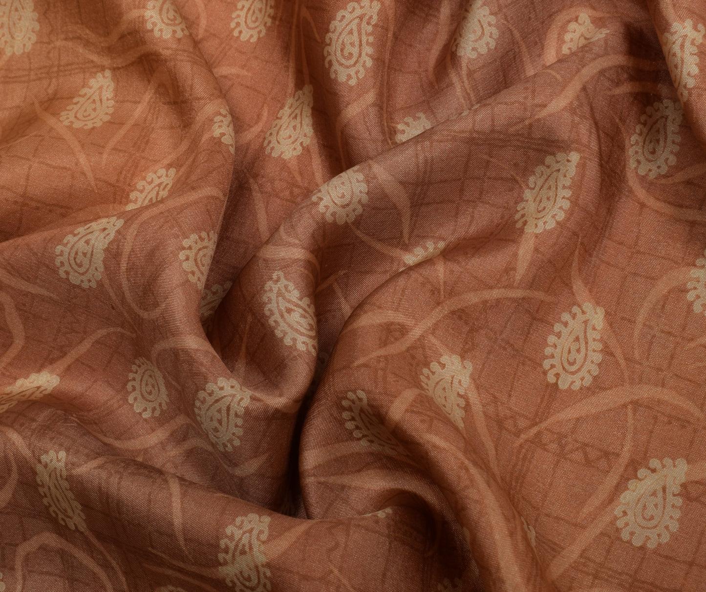 Sushila Vintage Peach Saree 100% Pure Silk Printed Paisley Soft Craft Fabric