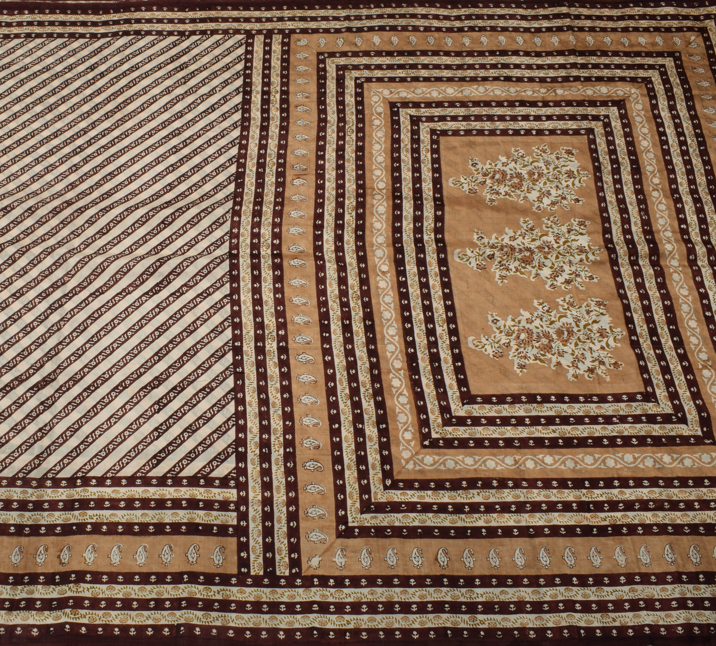 Sushila Vintage Cream Saree 100% Pure Silk Hand Block Printed Floral Soft Fabric
