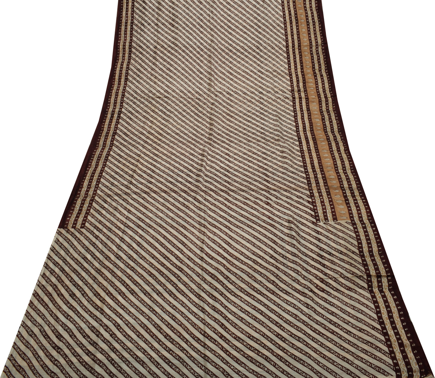 Sushila Vintage Cream Saree 100% Pure Silk Hand Block Printed Floral Soft Fabric