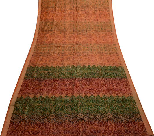 Sushila Vintage MultiColor Saree 100% Pure Silk Printed Floral Soft Craft Fabric