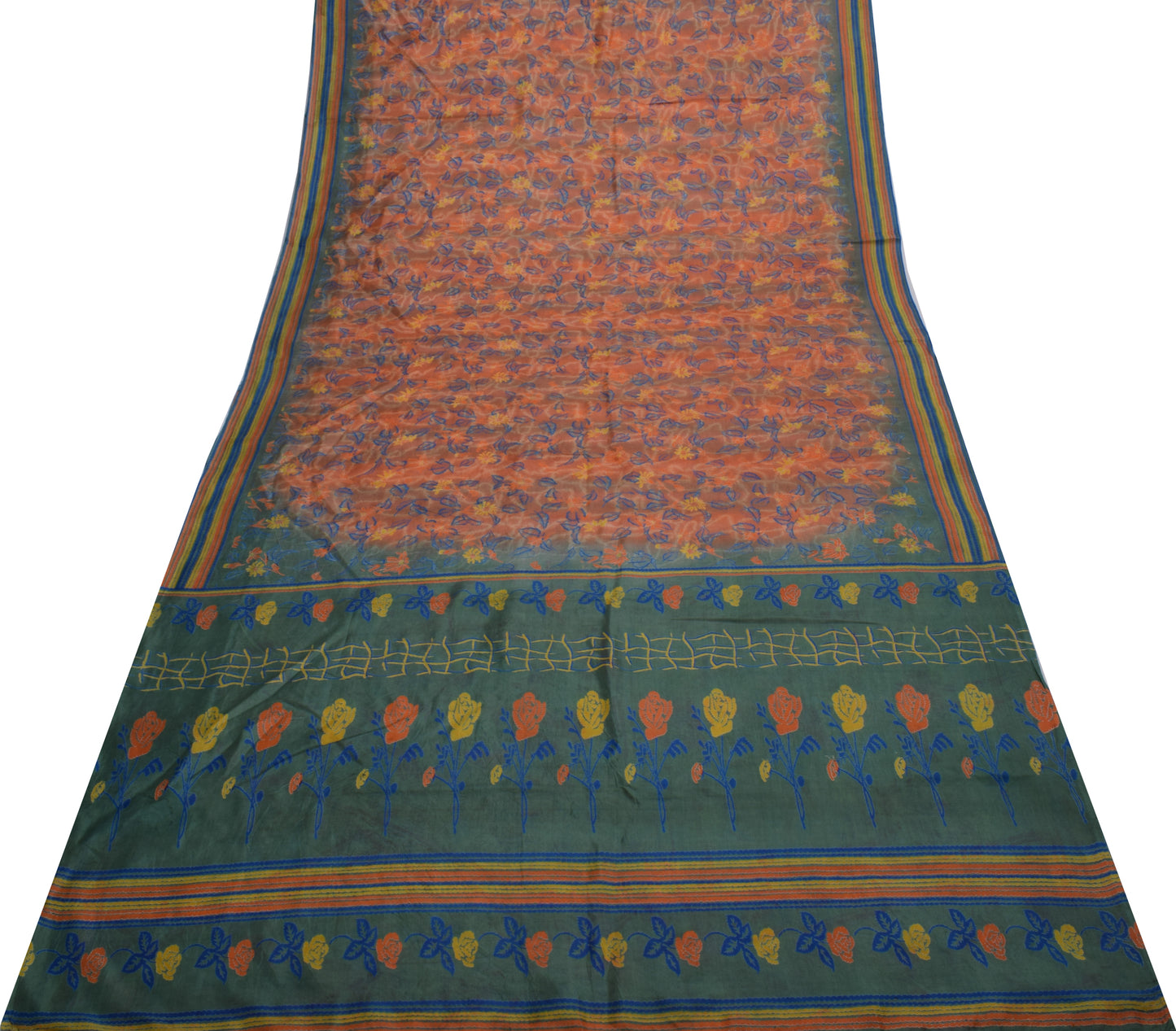 Sushila Vintage Indian Saree 100% Pure Silk Printed Floral Soft Craft Fabric