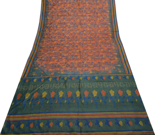 Sushila Vintage Indian Saree 100% Pure Silk Printed Floral Soft Craft Fabric