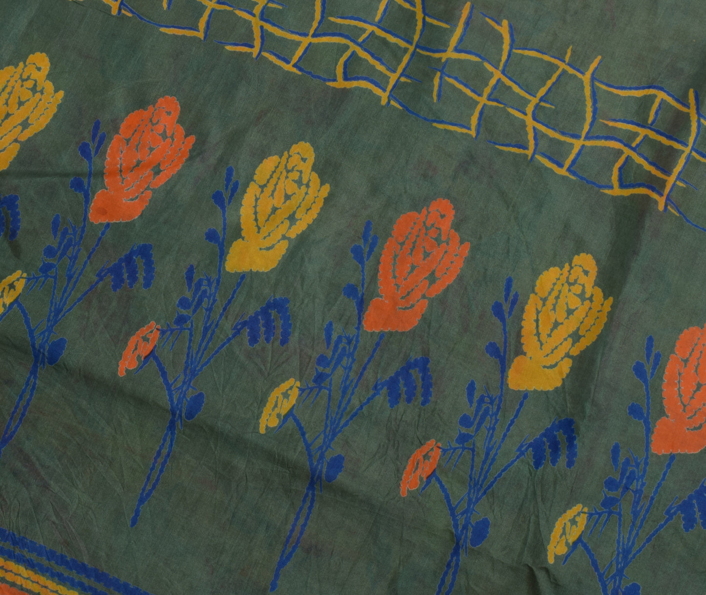 Sushila Vintage Indian Saree 100% Pure Silk Printed Floral Soft Craft Fabric