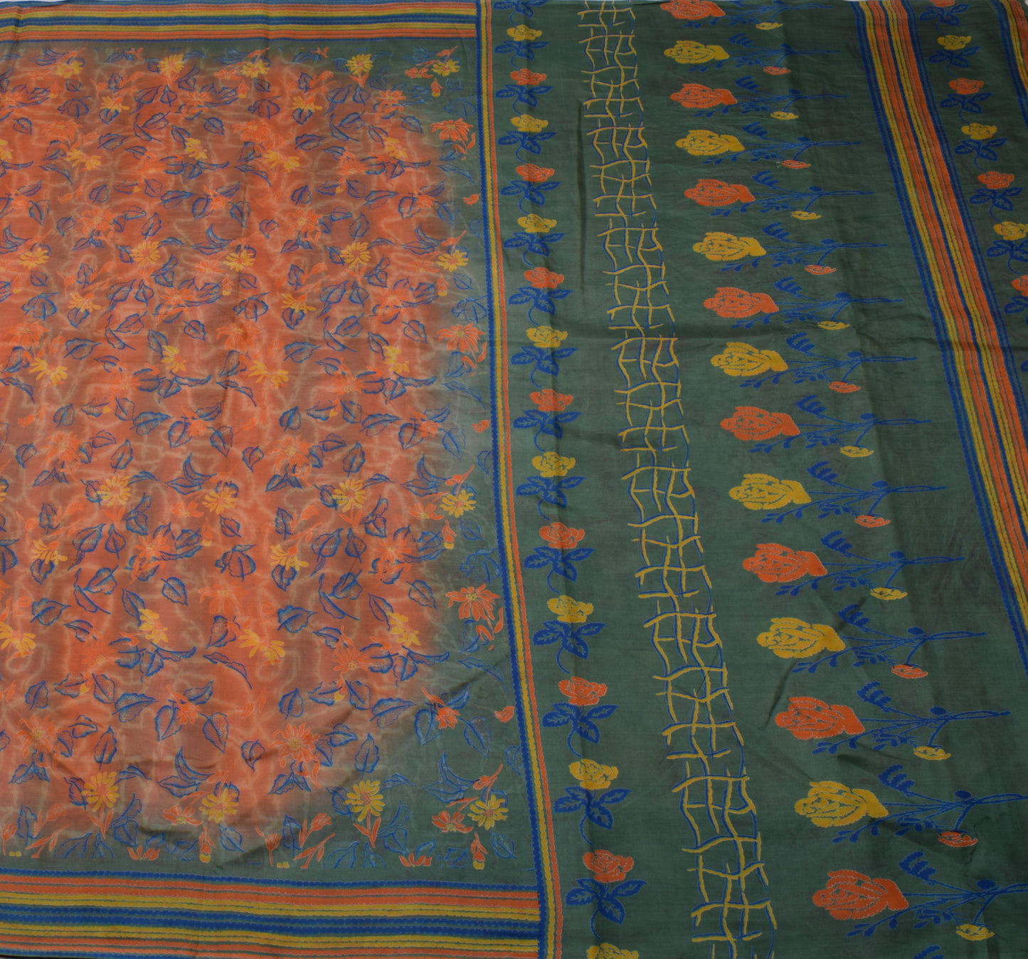 Sushila Vintage Indian Saree 100% Pure Silk Printed Floral Soft Craft Fabric