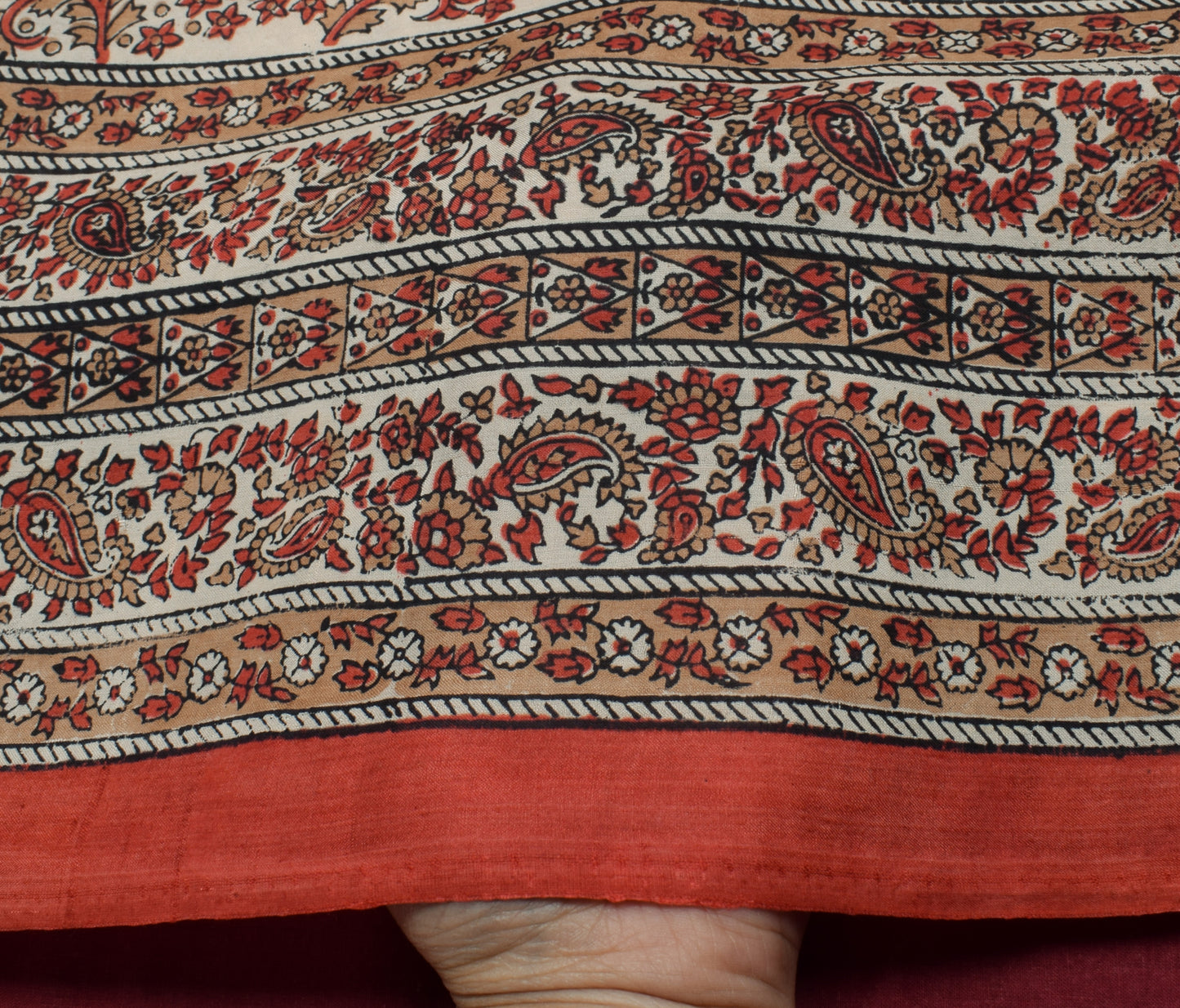 Sushila Vintage Cream Saree 100% Pure Silk Hand Block Printed Soft Craft Fabric