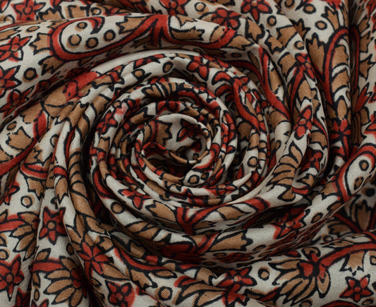 Sushila Vintage Cream Saree 100% Pure Silk Hand Block Printed Soft Craft Fabric