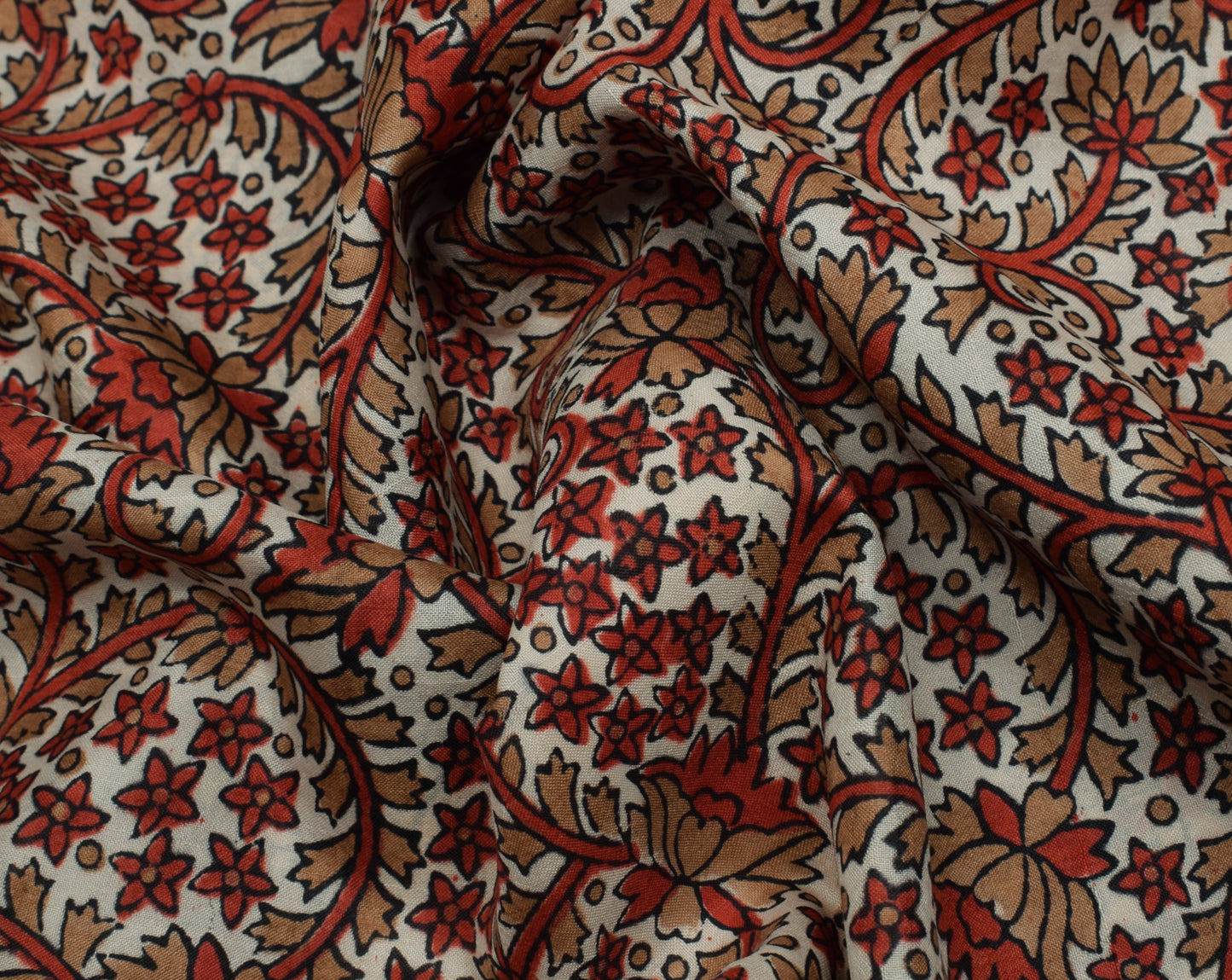 Sushila Vintage Cream Saree 100% Pure Silk Hand Block Printed Soft Craft Fabric