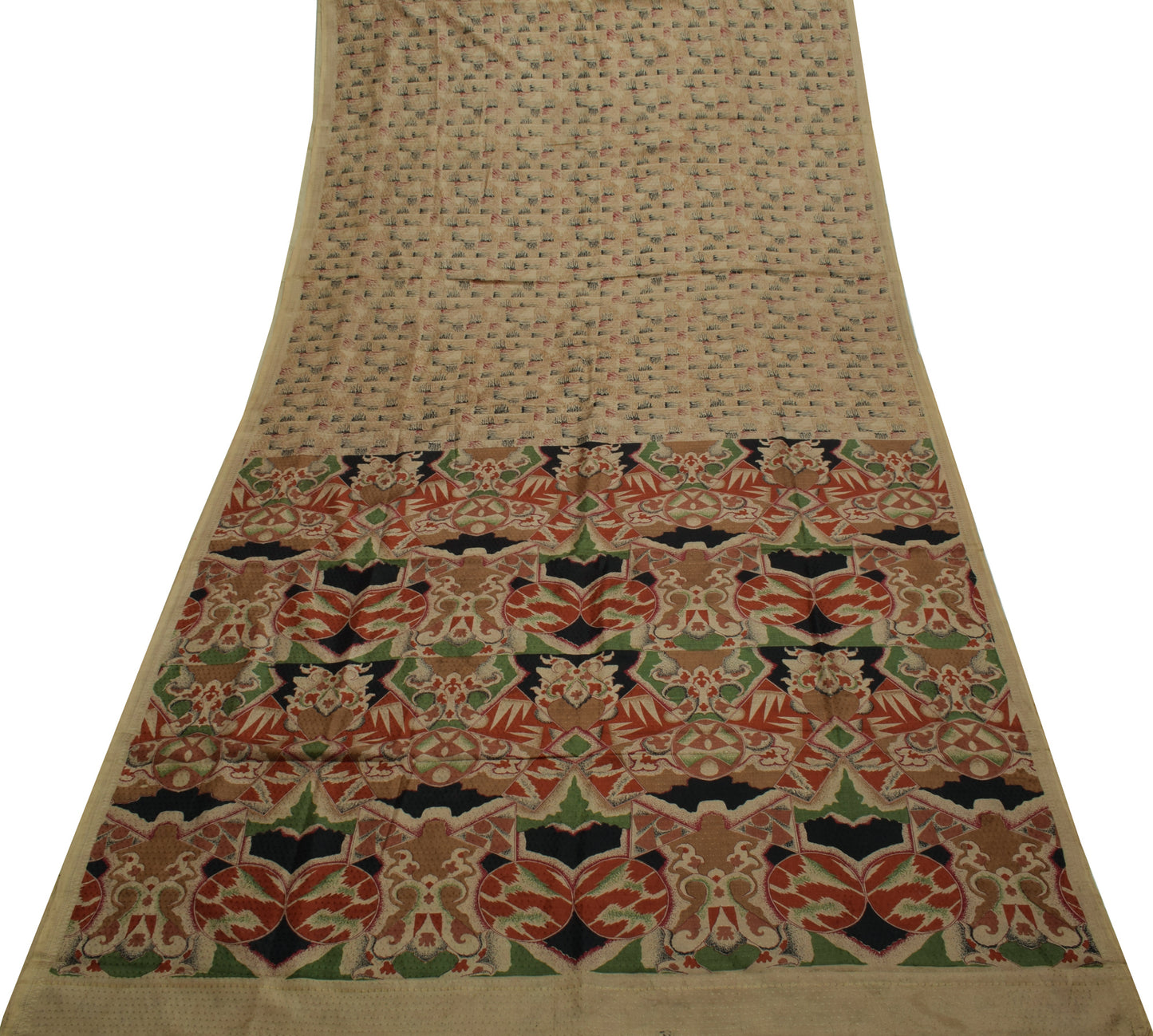Sushila Vintage Brown Indian Saree 100% Pure Silk Printed Soft Craft Fabric