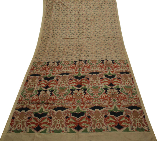 Sushila Vintage Brown Indian Saree 100% Pure Silk Printed Soft Craft Fabric
