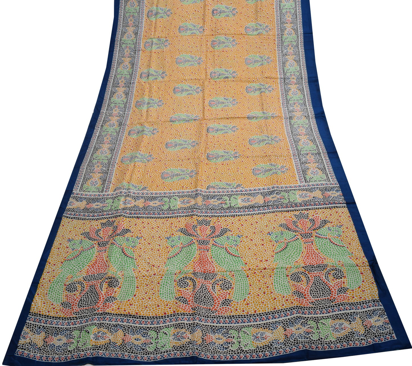Sushila Vintage White Indian Saree 100% Pure Silk Printed 5 YD Soft Craft Fabric