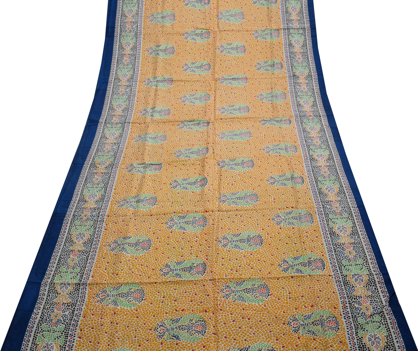 Sushila Vintage White Indian Saree 100% Pure Silk Printed 5 YD Soft Craft Fabric