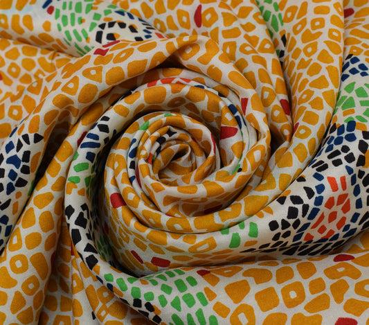 Sushila Vintage White Indian Saree 100% Pure Silk Printed 5 YD Soft Craft Fabric