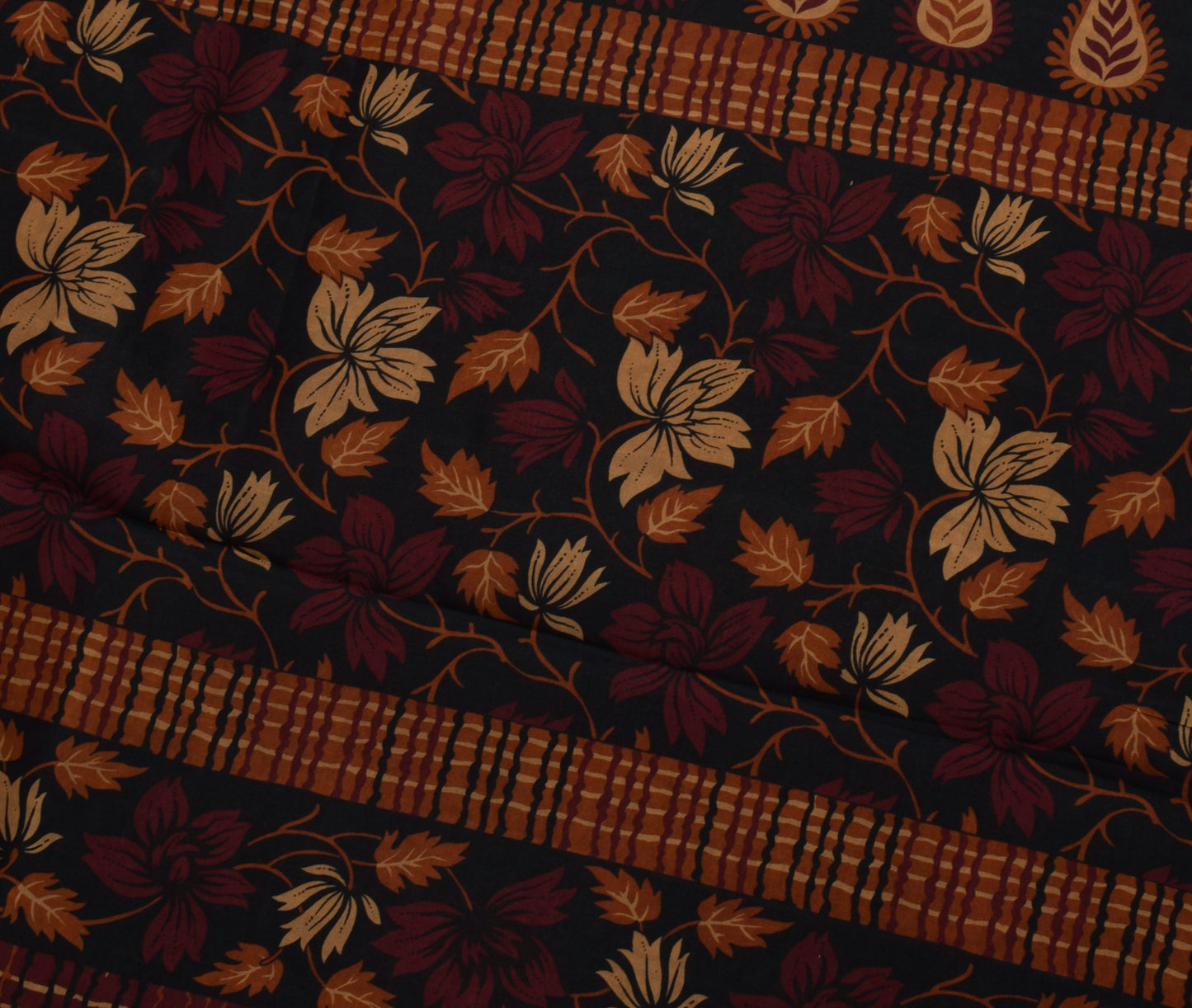Sushila Vintage Brown Saree 100% Pure Silk Printed Paisley Soft Craft Fabric