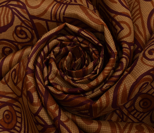 Sushila Vintage Brown Saree 100% Pure Silk Printed Paisley Soft Craft Fabric