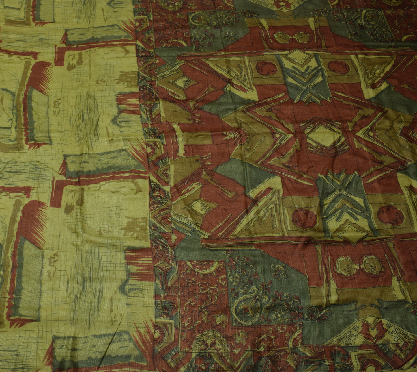 Sushila Vintage Green Indian Saree 100% Pure Silk Printed Soft Craft Fabric