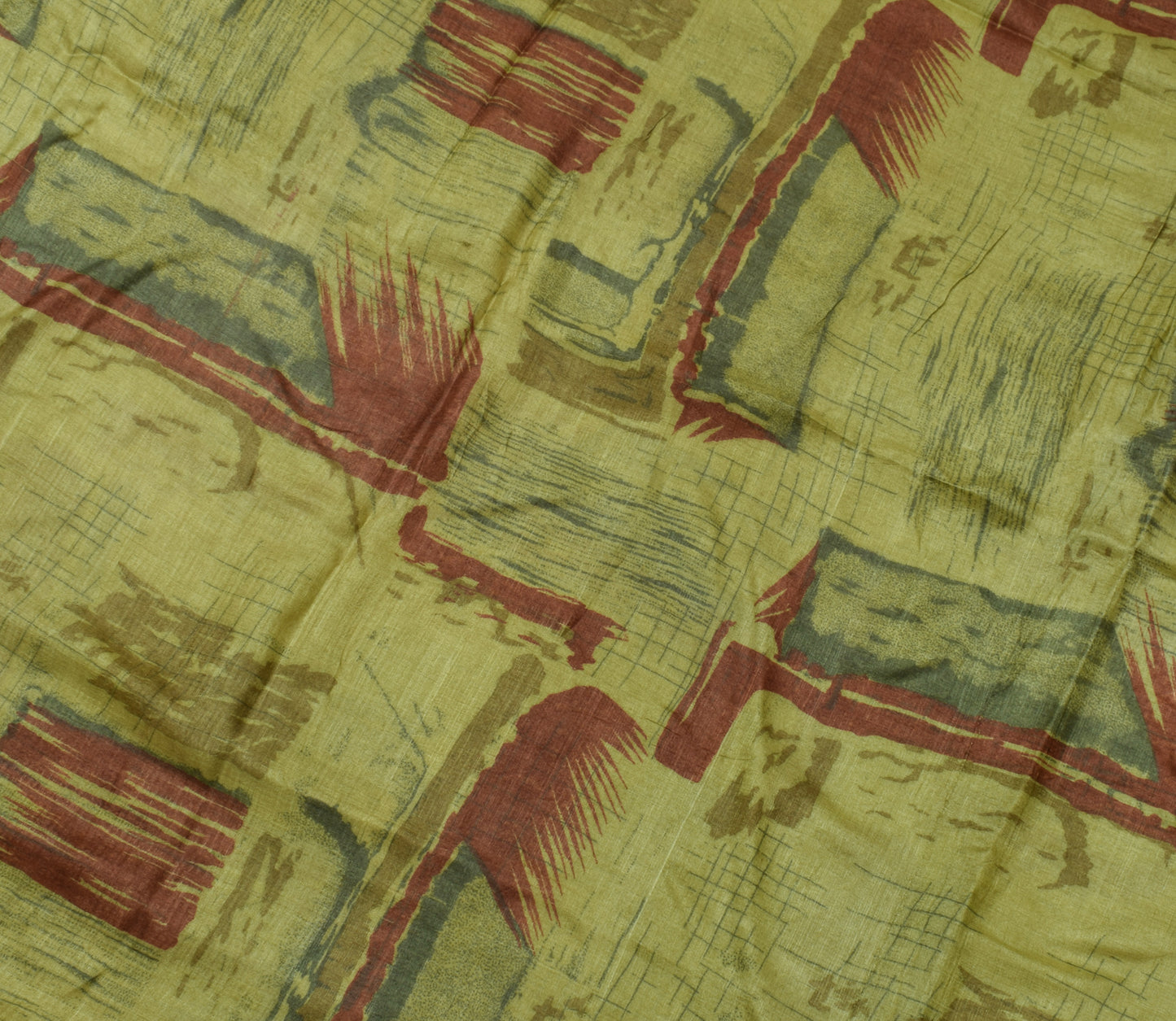 Sushila Vintage Green Indian Saree 100% Pure Silk Printed Soft Craft Fabric