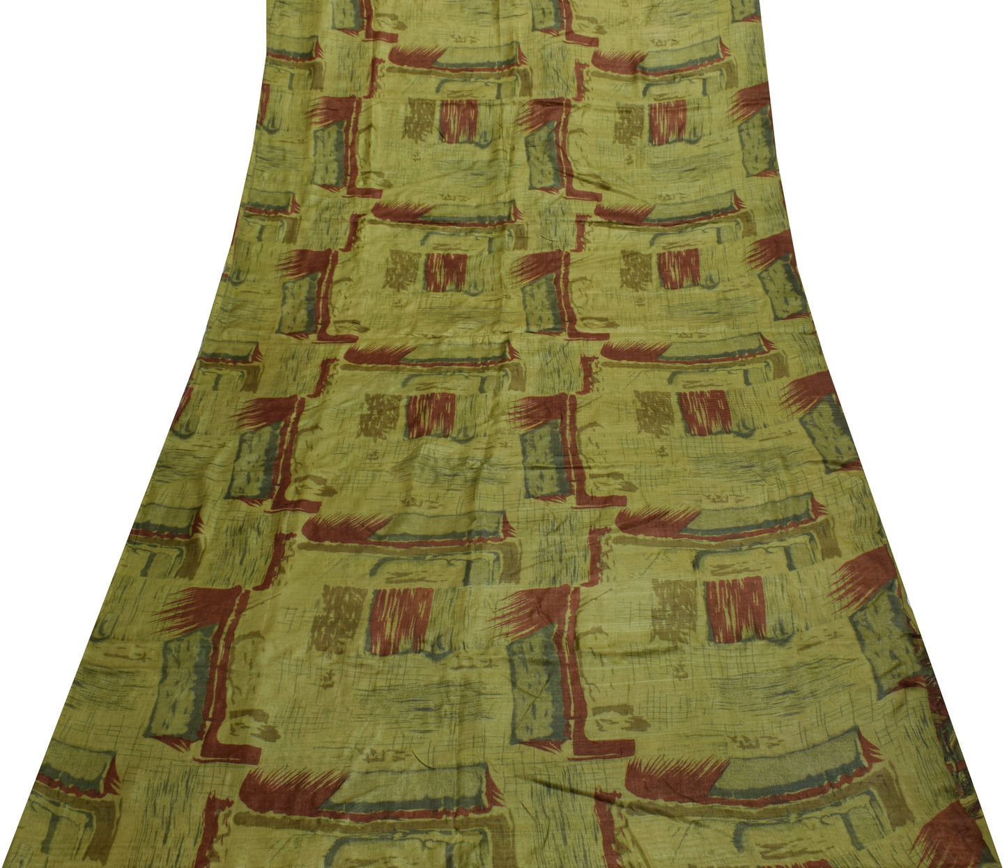 Sushila Vintage Green Indian Saree 100% Pure Silk Printed Soft Craft Fabric