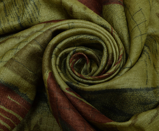 Sushila Vintage Green Indian Saree 100% Pure Silk Printed Soft Craft Fabric