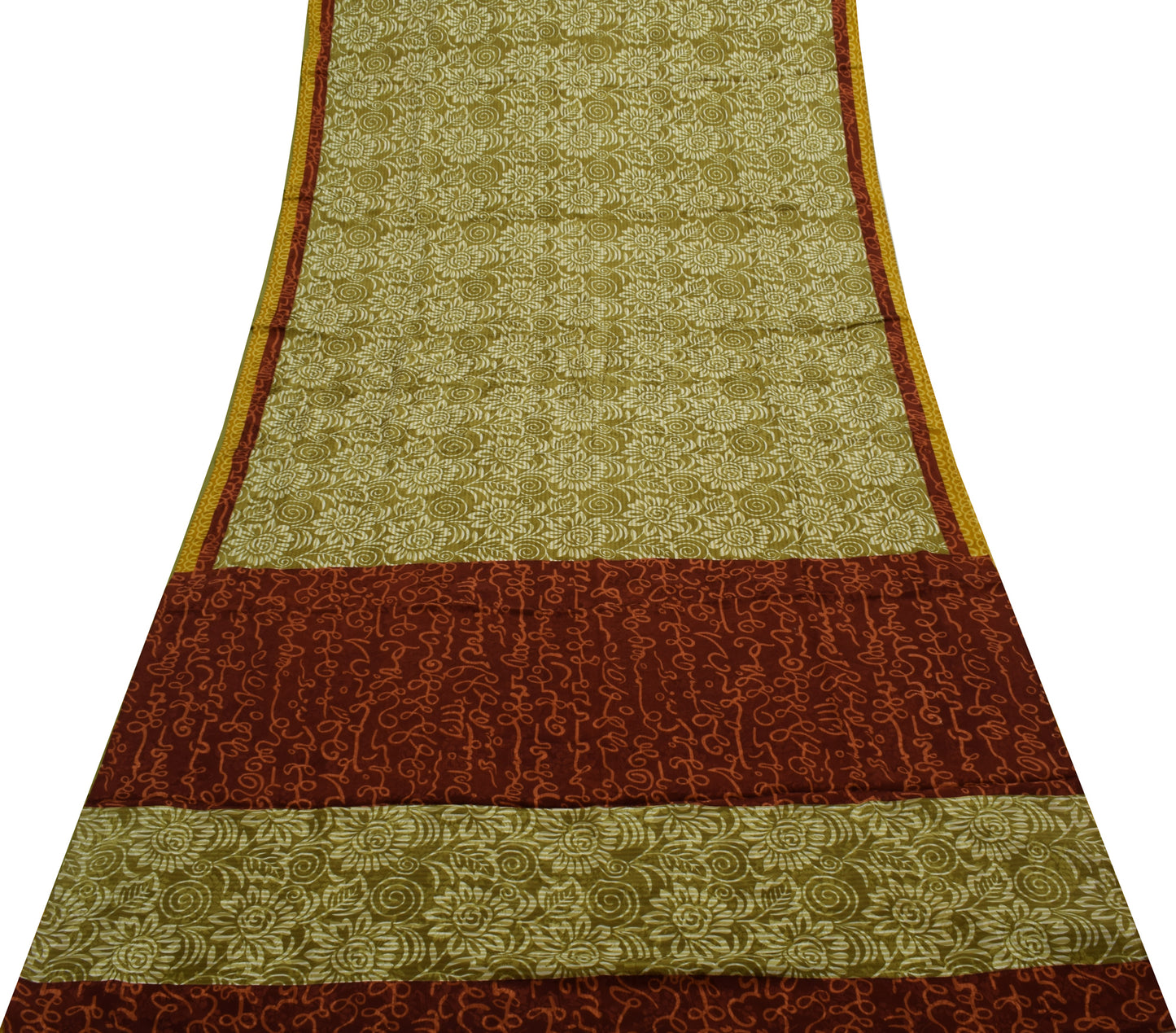 Sushila Vintage Green Saree 100% Pure Silk Printed Floral Soft Craft Fabric