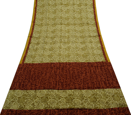 Sushila Vintage Green Saree 100% Pure Silk Printed Floral Soft Craft Fabric