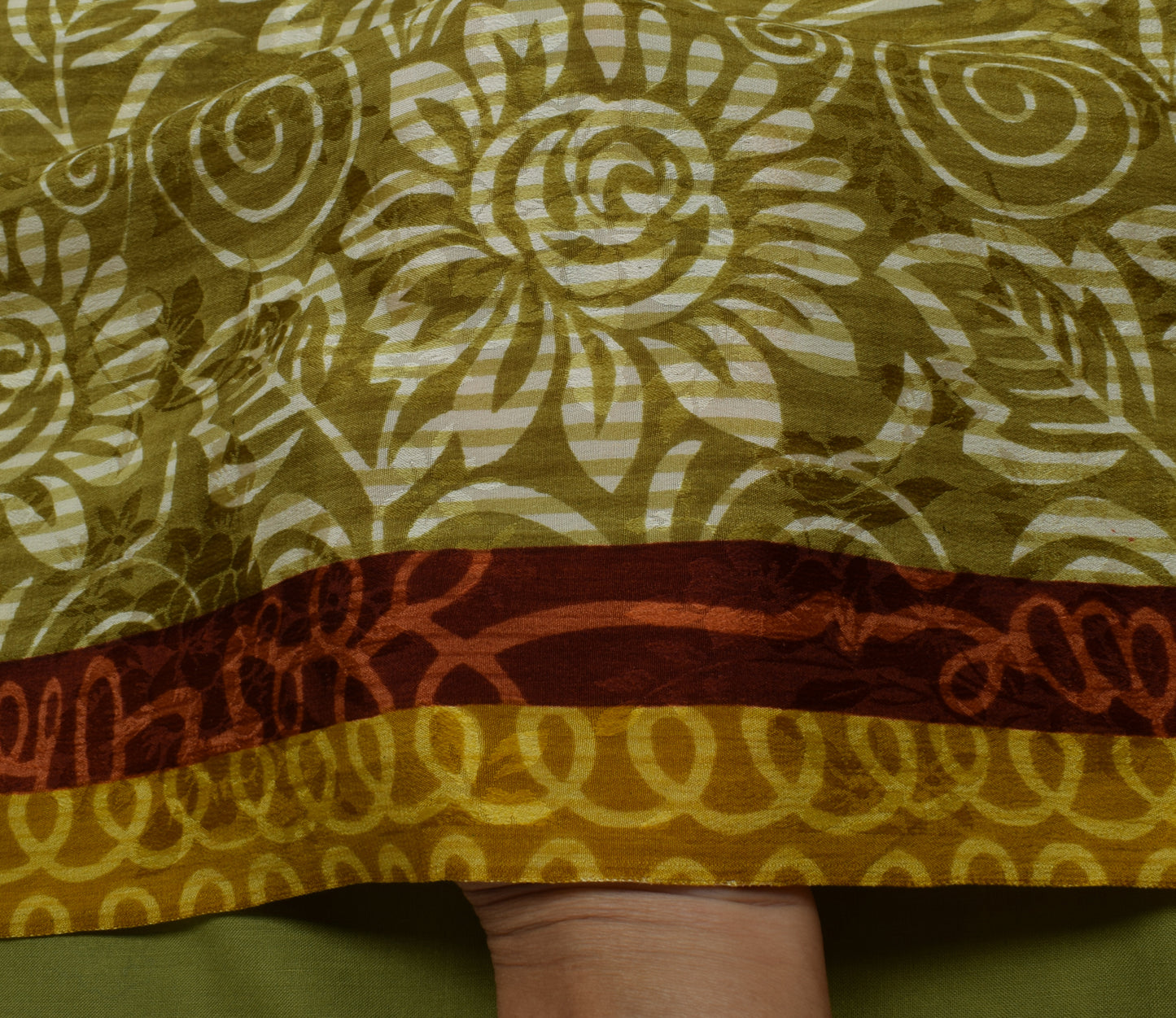Sushila Vintage Green Saree 100% Pure Silk Printed Floral Soft Craft Fabric
